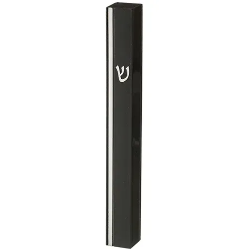 בית מזוזה מודרני שחור עם פס כסף - ART Judaica