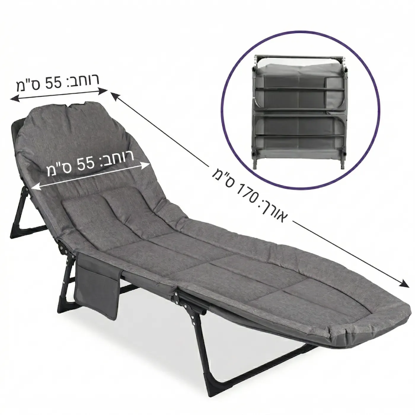 לחיצה להגדלה מיטת אירוח מתקפלת, מרופדת, 170x55 ס"מ